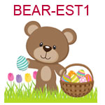 BEAR-EST1  Brown teddy bear with basket of Easter eggs