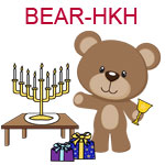 BEAR-HKH Brown teddy bear holding chalice with menorah and presents