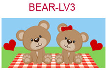 BEAR-LV3 Boy and girl bears with hearts on picnic blanket