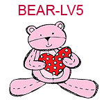 BEAR-LV5 Pink teddy bear holding red and white polka dotted heart