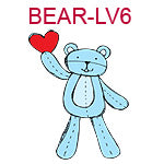 BEAR-LV6 Blue teddy bear holding single red heart