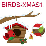 BIRDS-XMAS1 Two birds taking gift to bird house