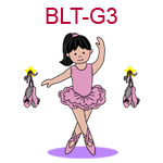 BLT-G3 Black haired fair skinned ballerina wearing pink tutu ballet slippers at her side