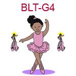 BLT-G4 Black haired dark skinned ballerina wearing pink tutu ballet slippers at her side