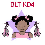 BLT-KD4 Dark curly pig tails medium skinned ballet girl with ballet slippers at her side