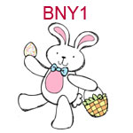 BNY1 White bunny holding easter basket and egg