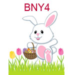 BNY4 White bunny with Easter basket full of eggs and tulips