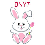BNY7 White and pink girl Easter bunny holding pink tulip
