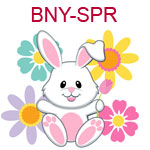 BNY-SPR White bunny sitting in colorful flowers
