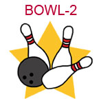 BOWL-2 A bowling ball and three pins on a yellow star background