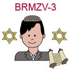 BRMZV-3 Light skinned black haired teen boy wearing brown suit and yamaka torah scrolls and two stars of David