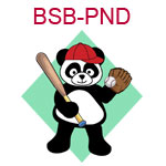 BSB-PND A panda wearing a red cap holding a baseball and bat on a green diamond background