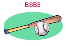 BSB5 A baseball and bat on a green oval background
