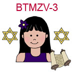 BTMZV-3 Teen black haired girl in black tank top with flower in hair torah scrolls and two stars of David