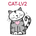 CAT-LV2 Gray and white cat, pink heart on chest