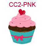 CC2-PNK Cupcake with pink frosting and blue wrapper