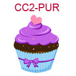 CC2-PUR Cupcake with purple frosting and blue wrapper