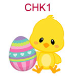CHK1 Yellow chick with colorful Easter egg