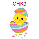 CHK3 Yellow chick popping out of multicolored Easter egg