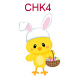 CHK4 Yellow chick wearing bunny ears and holding an Easter basket