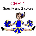CHR-1 Fair skinned brown haired jumping cheer leading girl with pompoms  Specify any two colors for outfit