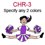 CHR-3 Fair skinned black haired jumping cheer leading girl with pompoms  Specify any two colors for outfit