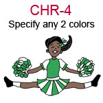 CHR-4 Dark skinned black haired jumping cheer leading girl with pompoms  Specify any two colors for outfit