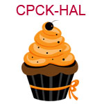 CPCK-HAL  A Halloween cupcake with orange frosting and black cherry on top