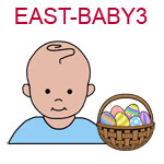 EAST-BABY3  Light skinned baby boy next to basket of Easter eggs