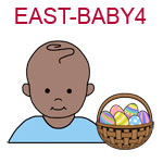 EAST-BABY4  Dark skinned baby boy next to basket of Easter eggs