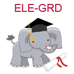 ELE-GRD An elephant wearing a graduation cap with diploma