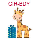 GIR-BDY Yellow giraffe standing next to blue package