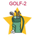 GOLF-2 A golf bag with clubs and balls on a yellow star background