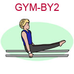 GYM-BY2 Fair skinned blond boy gymnast on bars wearing blue top