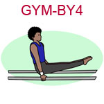 GYM-BY4 Dark skinned black curly haired boy gymnast on bars wearing blue top