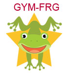 GYM-FRG Green frog doing handstand on yellow star background