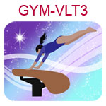 GYM-VLT3 Medium skinned black haired girl wearing purple leotard on vault