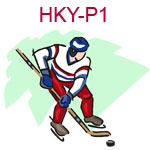 HKY-P1 A fair skinned hockey player on ice with stick and puck