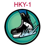 HKY-1 A black and white hockey skate on a teal background