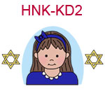 HNK-KD2 Light skinned brown haired girl in blue outfit with a star of David on each side