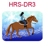 HRS-DR13 Fair skinned black haired girl on brown horse blue star background