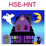 HSE-HNT  A haunted house with black cat ghost and yellow moon