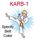 KARB-1 Fair skinned blond karate kick boy wearing white gi  please specify belt color