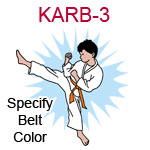 KARB-3 Fair skinned black haired karate kick boy wearing white gi  please specify belt color