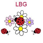 LBG Three ladybugs on colorful flowers