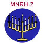 MNRH-2 A gold menorah on blue circle background