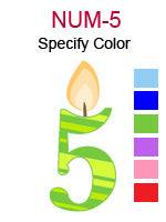 NUM-5 Number five birthday candle specify color