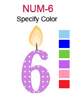 NUM-6 Number six birthday candle specify color