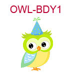 OWL-BDY1 Green yellow and blue owl wearing blue birthday hat