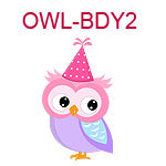 OWL-BDY2 Pink purple and blue owl wearing pink birthday hat